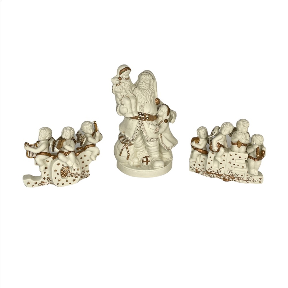 Grandeur Noel, Santa Joy Noel Candle Holders, 3 Pieces, Cream